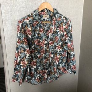 LL Bean retro floral flannel button down womens shirt large